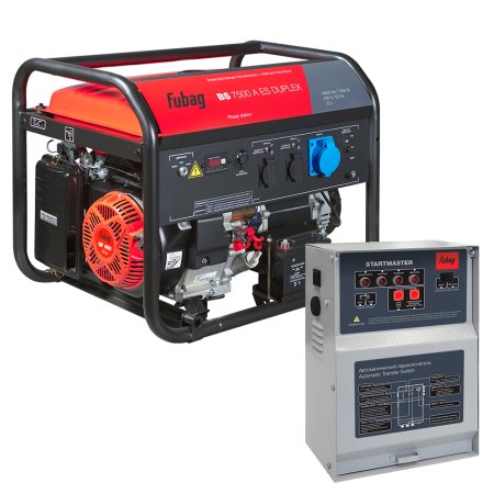 Бензиновый генератор FUBAG BS 7500 A ES DUPLEX с электростартером и коннектором автоматики + Блок автоматики Startmaster BS 11500 D (400 В) для трехфазных сетей в ПОДАРОК